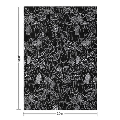 All The Mushrooms on Black Compact Throw Blanket