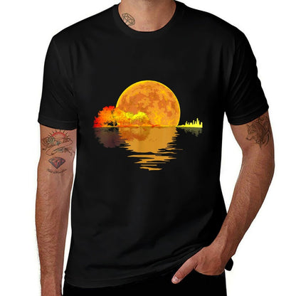Acoustic Guitar Moon Lake Shadow Music Lover Guitarist  Polyester Blend T-Shirt