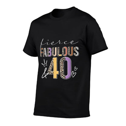 Fierce Fabulous & 40 Years Old Boho Leopard 40th Birthday  Trendy Pattern T-Shirt