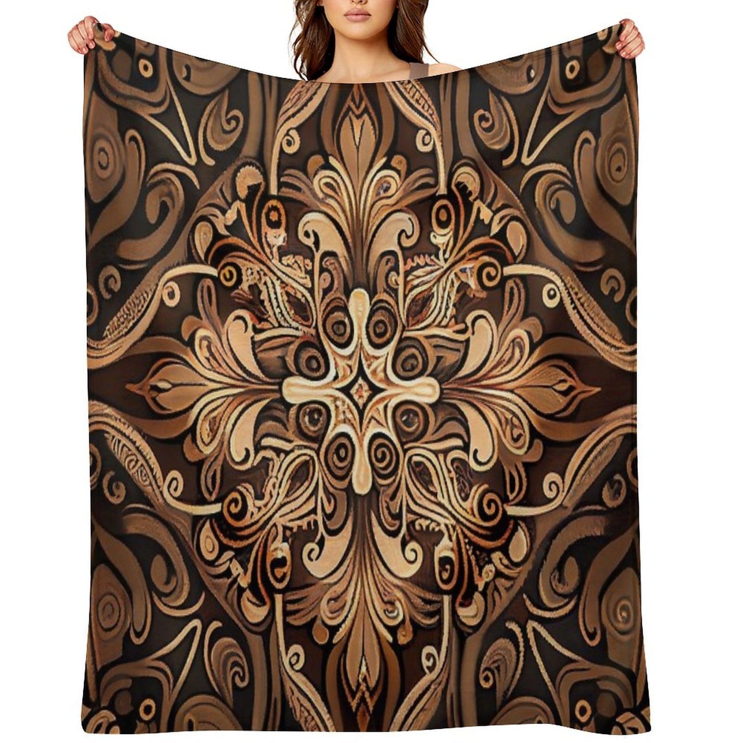 Brown New Traditional Pattern Digital Painting Travel-friendly Throw Blanket
