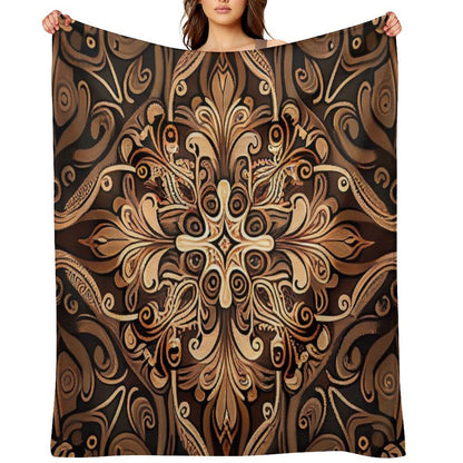 Brown New Traditional Pattern Digital Painting Travel-friendly Throw Blanket