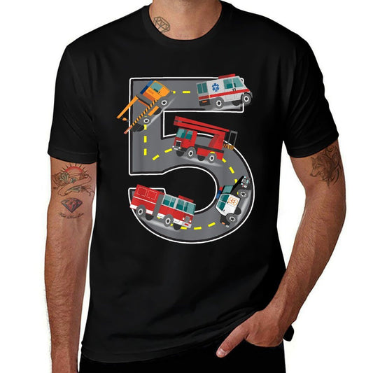 Five Year Old 5th Birthday Fire Truck Ambulance Police Car  Versatile T-Shirt