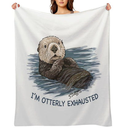 Sea Otter Sketch I'm Otterly Exhausted Durable Throw Blanket
