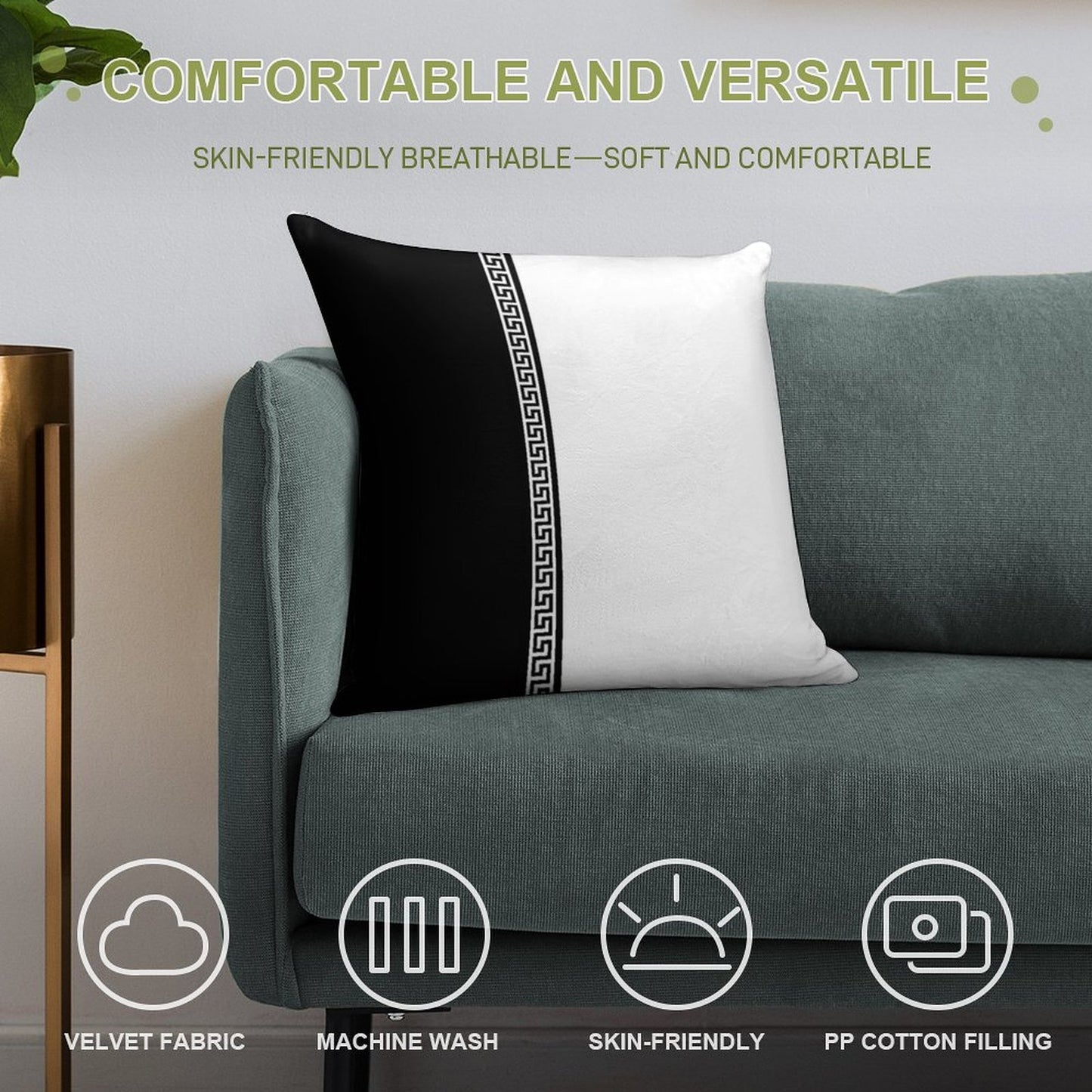 Greek Key Verticle - Black And White Soft Luxury Feel Throw Pillow