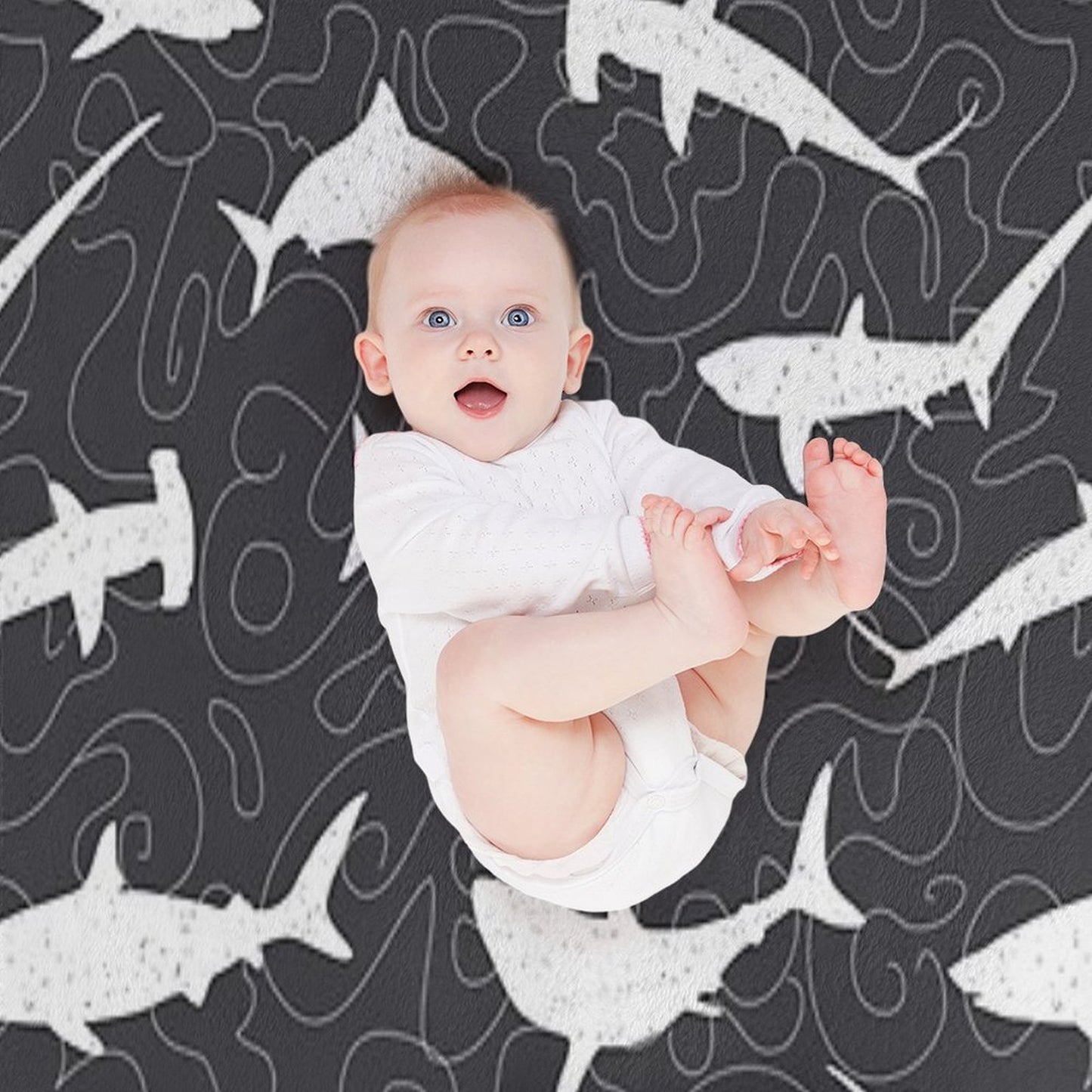 Shark Frenzy Pattern on Charcoal Grey Easy Care Throw Blanket