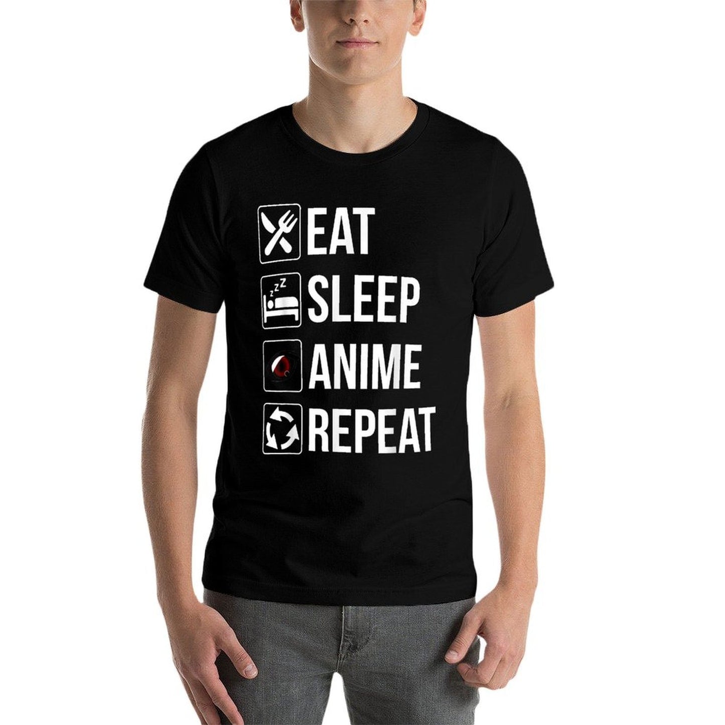 Funny Eat Sleep Anime Repeat  Graphic-printed T-Shirt