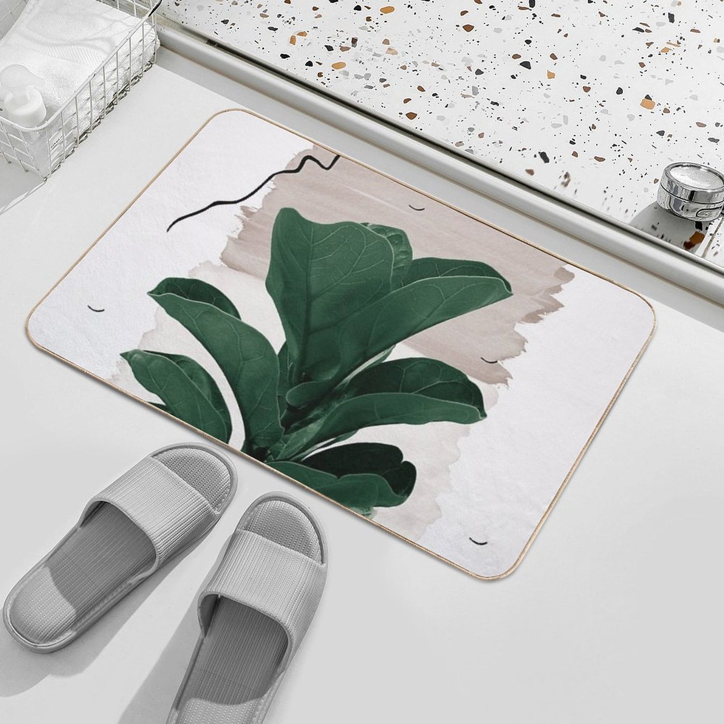 Fiddle Leaf Abstract - Naturelle #1 #minimal #wall #decor #art  Rapid-Drying Bath Mat