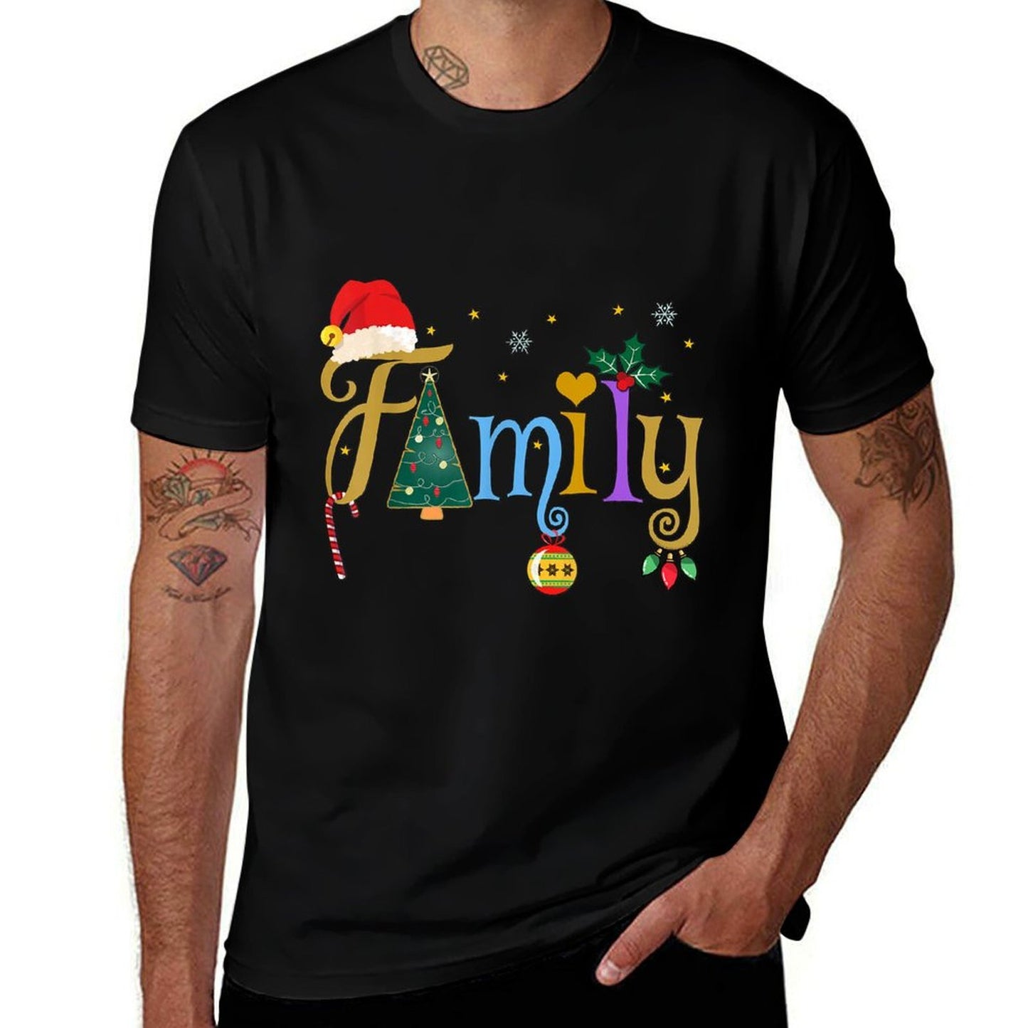 FAMILY Letters Holiday Style Love My Family Christmas  Rolled Sleeves T-Shirt