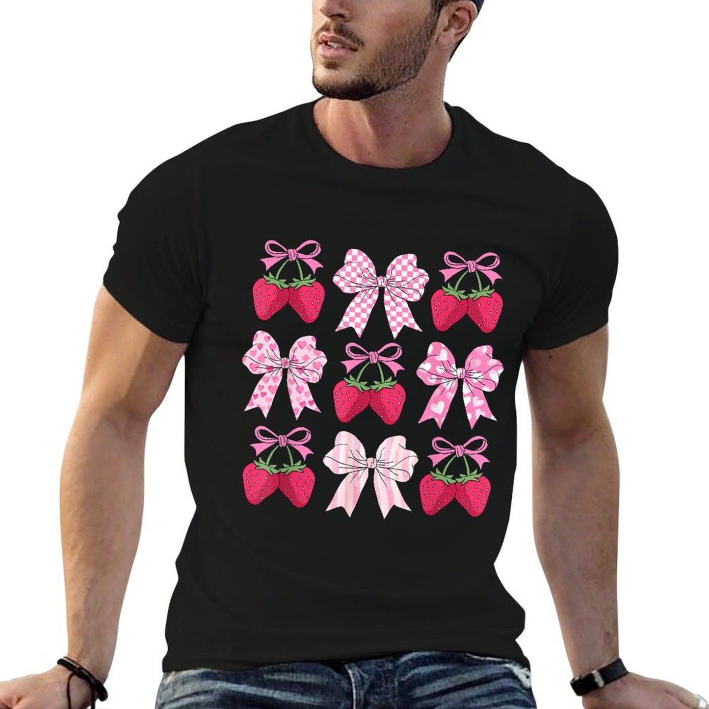 Strawberry Coquette Bow Aesthetic Strawberries Fruit Season  Classic T-Shirt