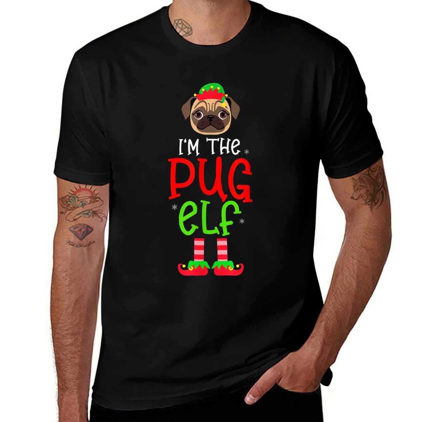 Christmas Im The Pug Elf Pet Dog Matching Family Group  Affordable Price T-Shirt