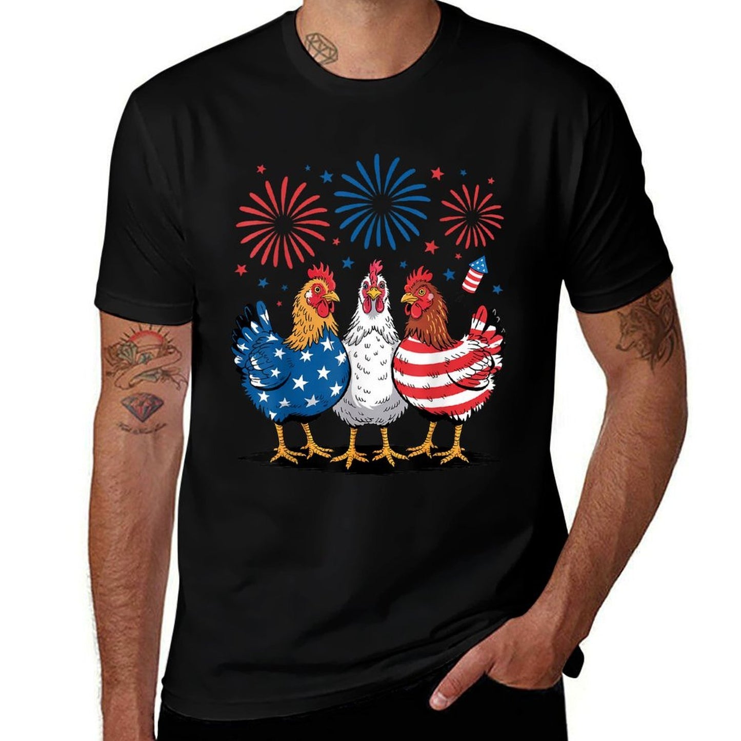 Funny Patriotic Chickens USA 4th of July Chicken Lover  Stretchy T-Shirt