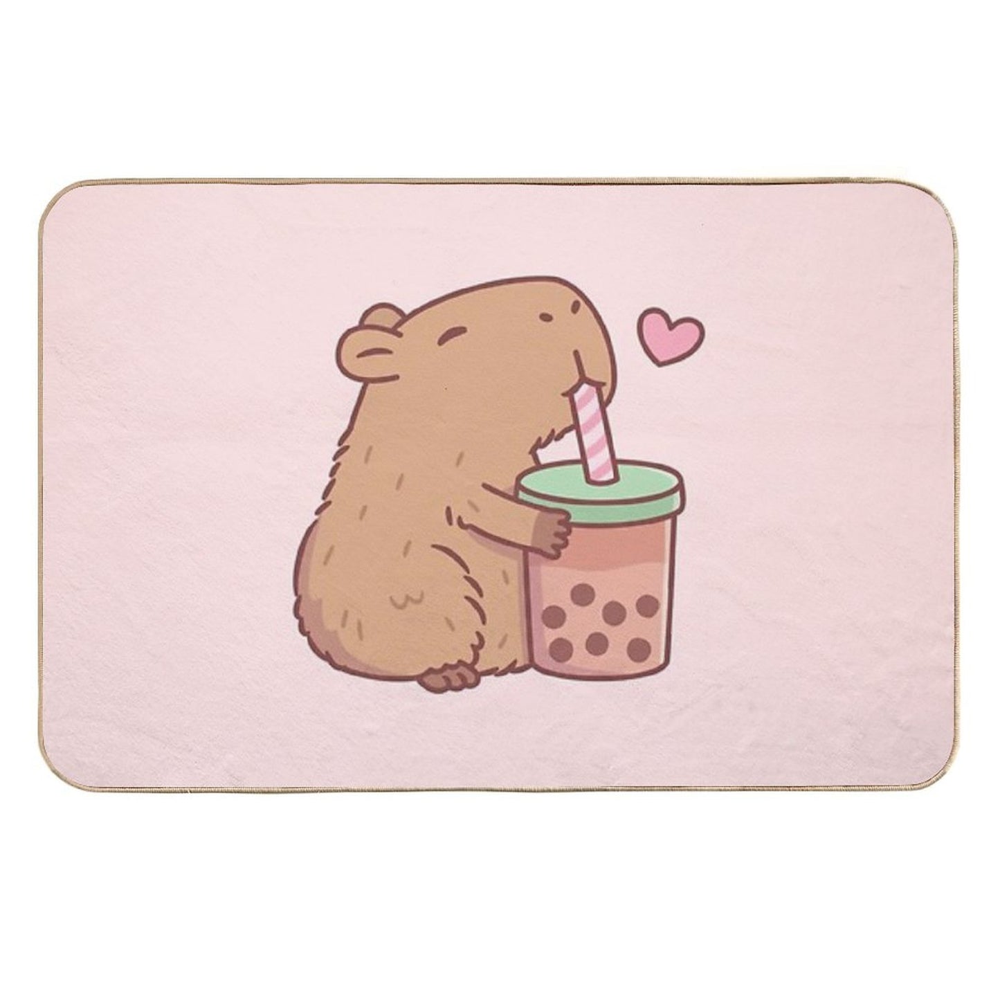 Cute Capybara Loves Bubble Tea  Anti-Trip Bath Mat