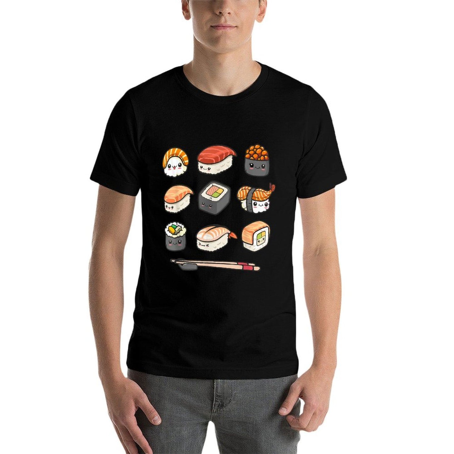 Happy Sushi Anime Kawaii Set Japanese Food Lover Otaku Manga  Polyester Blend T-Shirt