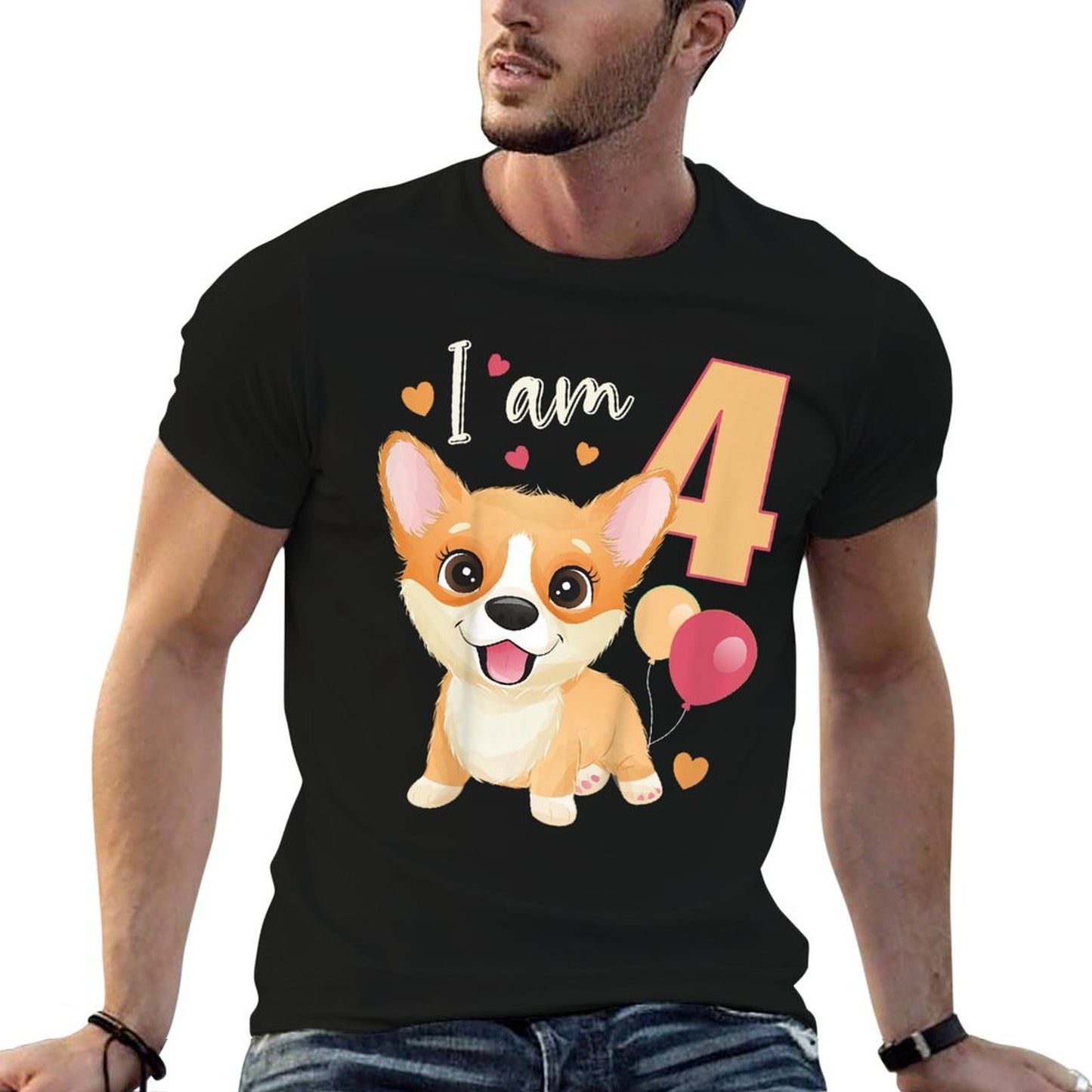 Kids 4 Years Old 4 Birthday Outfit Boy Girl Corgi Dog Comfortable T-Shirt