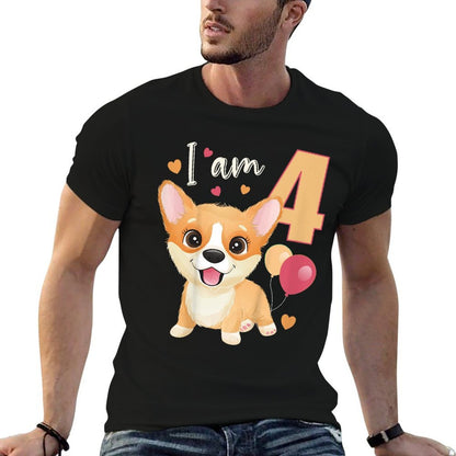 Kids 4 Years Old 4 Birthday Outfit Boy Girl Corgi Dog Comfortable T-Shirt