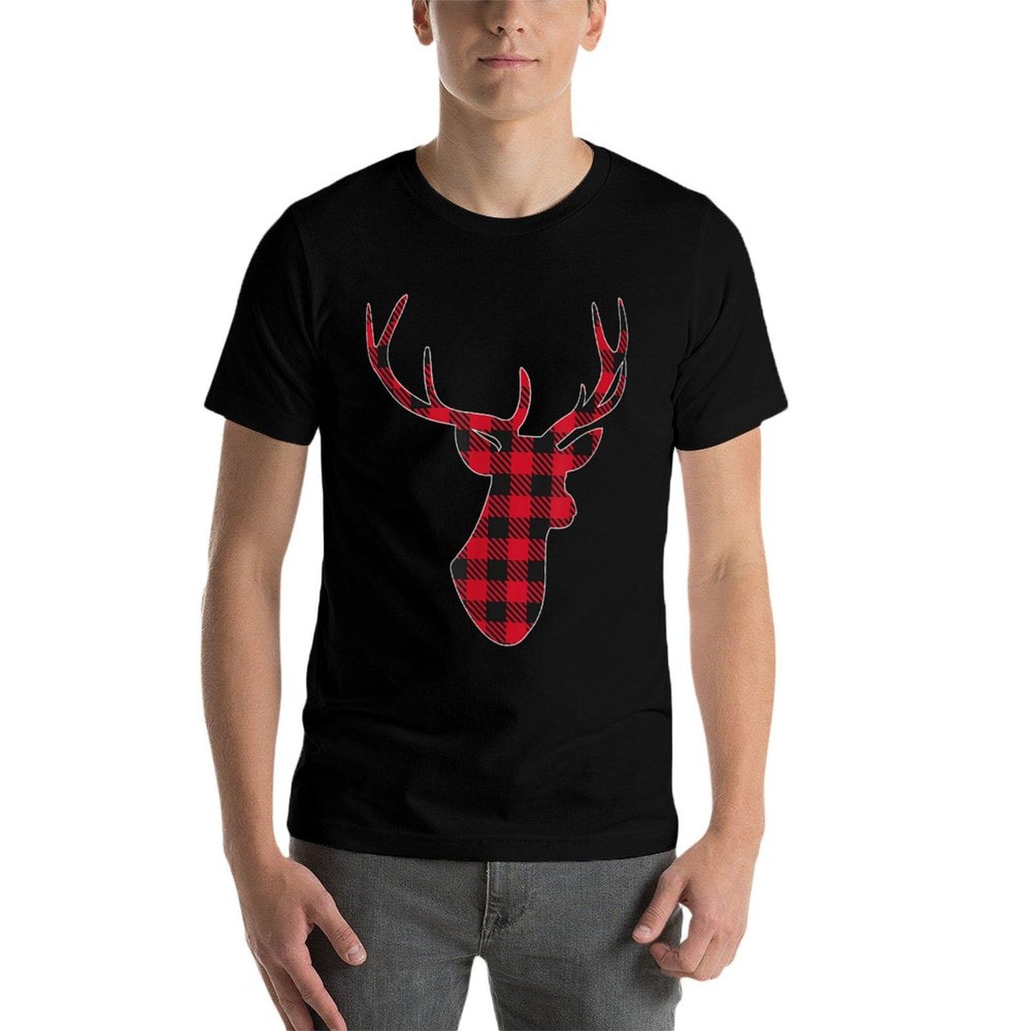Classic Red  Black Christmas Buffalo Plaid Deer  Eco-friendly Material T-Shirt