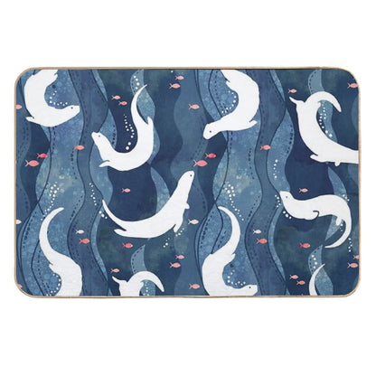 Swimming Otters on Navy Blue  Versatile Bath Mat