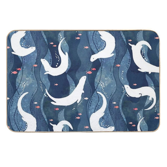 Swimming Otters on Navy Blue  Versatile Bath Mat