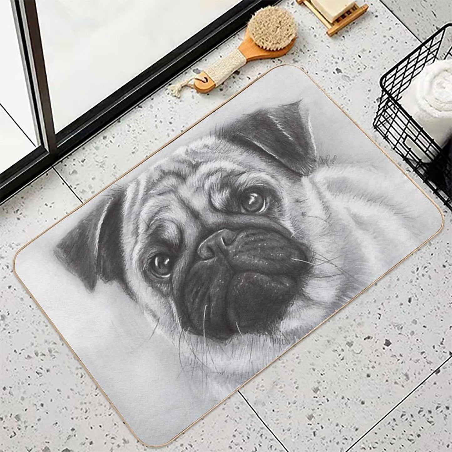 Pug Drawing  Repositionable Bath Mat