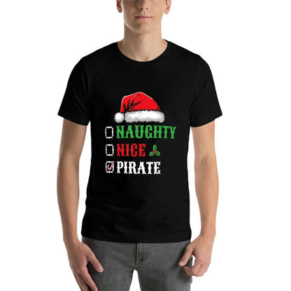 Naughty Nice Pirate Santa Hat Xmas Holiday Christmas Pirate  Quick-drying T-Shirt