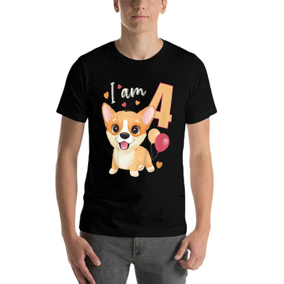 Kids 4 Years Old 4 Birthday Outfit Boy Girl Corgi Dog Comfortable T-Shirt