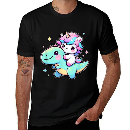 Adorable Kawaii Unicorn Rides Dinosaur  Oversized Silhouette T-Shirt