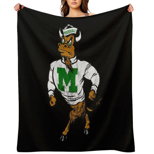 Marshall U. Vintage Retro Mascot Logo - Distressed Version Travel-friendly Throw Blanket