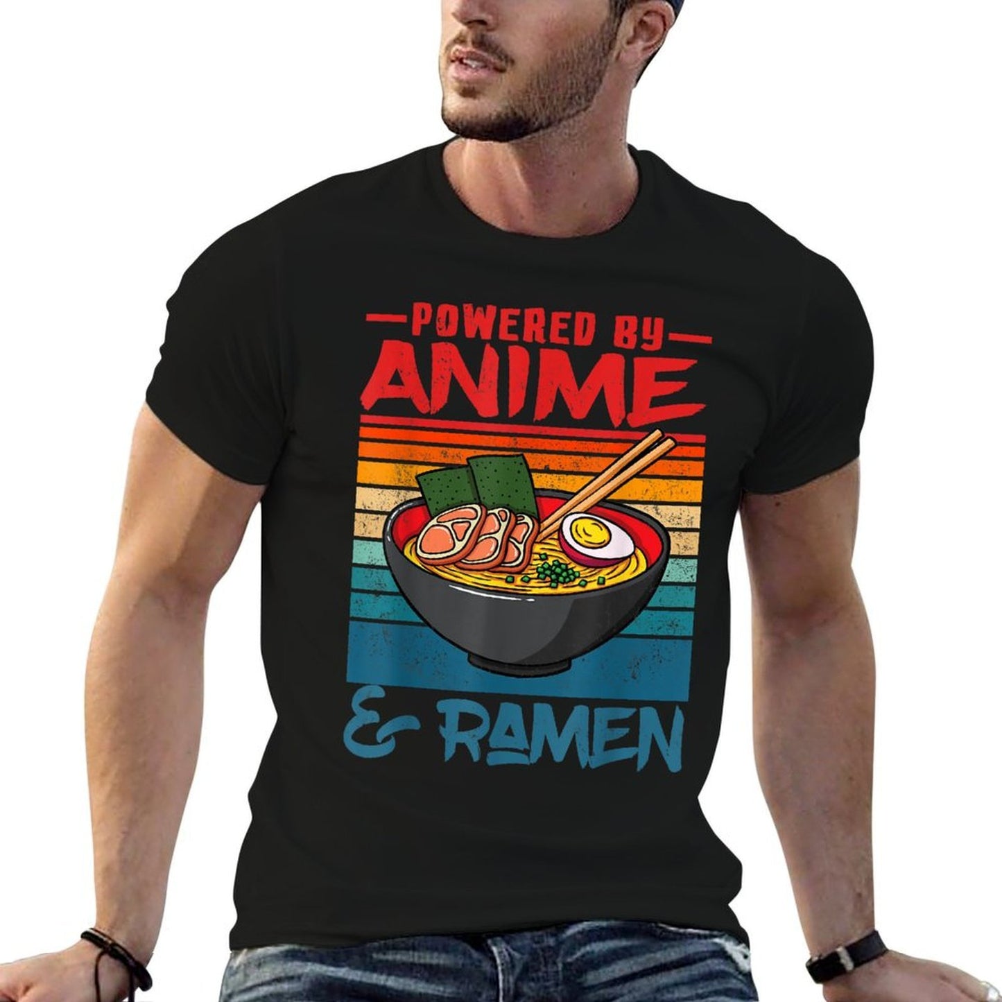 Powered By Anime  Ramen Love Anime Noodles Mens Women Kids  Vintage-inspired T-Shirt