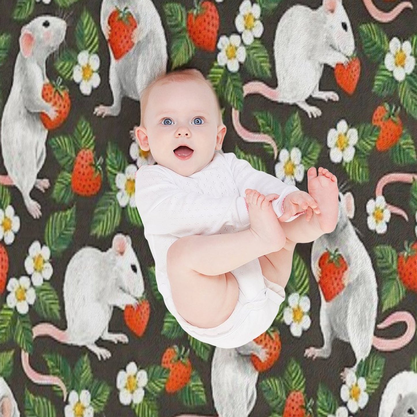 Rats Love Strawberries on Vintage Dark Brown Comfort Throw Blanket