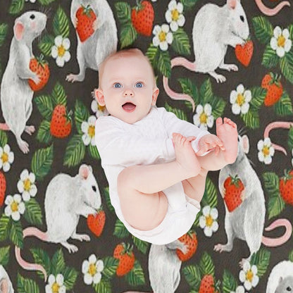 Rats Love Strawberries on Vintage Dark Brown Comfort Throw Blanket