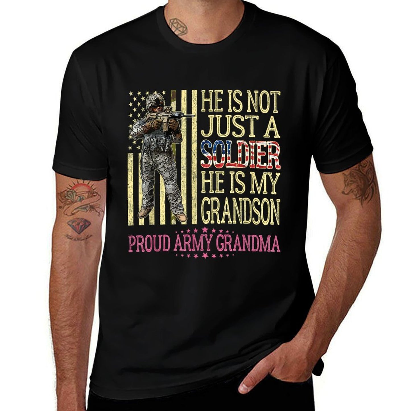 My Grandson Is A Soldier Proud Army Grandma Grandmother Gift  Versatile T-Shirt