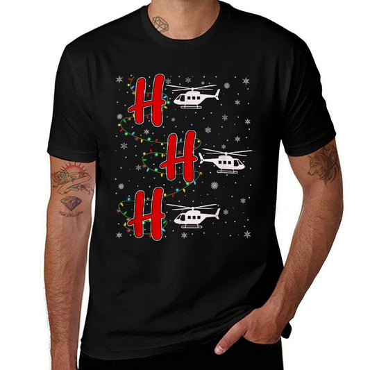 Xmas Lights HO HO HO Helicopter Funny Ugly Christmas  Durable T-Shirt