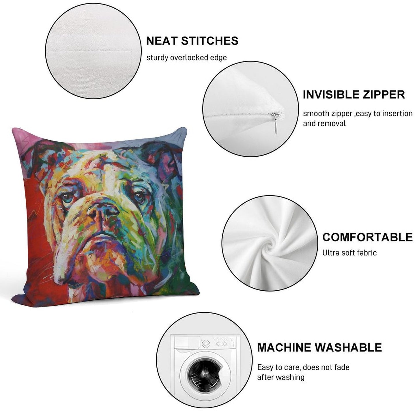 English Bulldog Soft Decorative Cover Throw Pillow