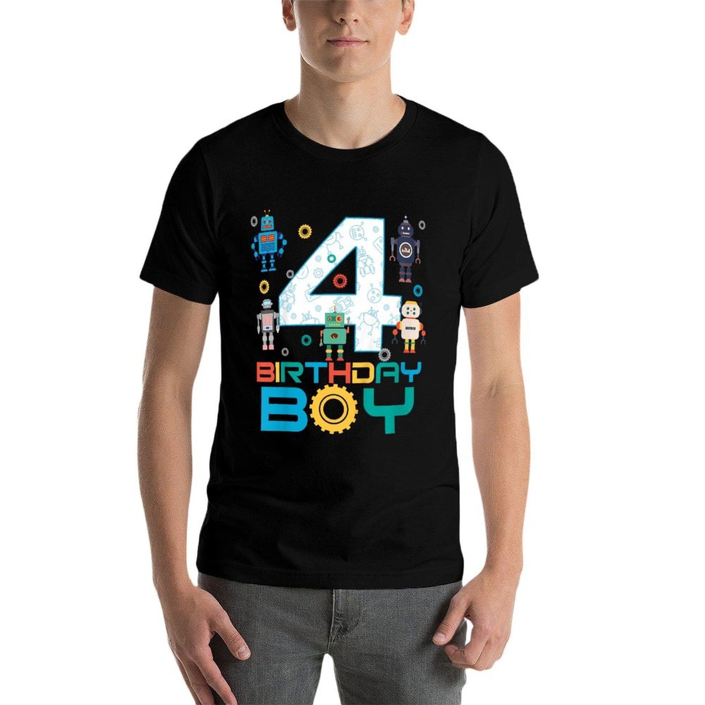 Kids 4th Birthday Robot Boy 4 Years Old Science Robotics  Trendy Pattern T-Shirt