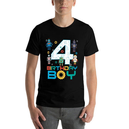 Kids 4th Birthday Robot Boy 4 Years Old Science Robotics  Trendy Pattern T-Shirt
