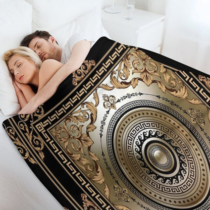 Ornate Baroque Filigree Black Bronze Greek Key Meander Durable Throw Blanket