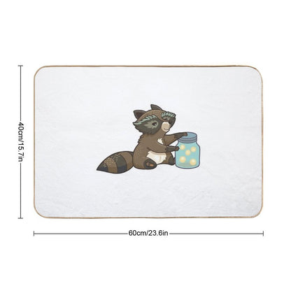 Funny Little Raccoon Collects Crickets  Easy Maintenance Bath Mat