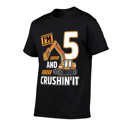 Kids 5 Year Old Vehicles Construction Excavator Birthday 5th  Affordable Price T-Shirt