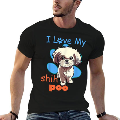 I Love My Shih Poo Best Dog Lover Paw Print Christmas  Graphic-printed T-Shirt