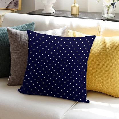 Navy Blue White Polka Dots Soft Shrink-Resistant Throw Pillow