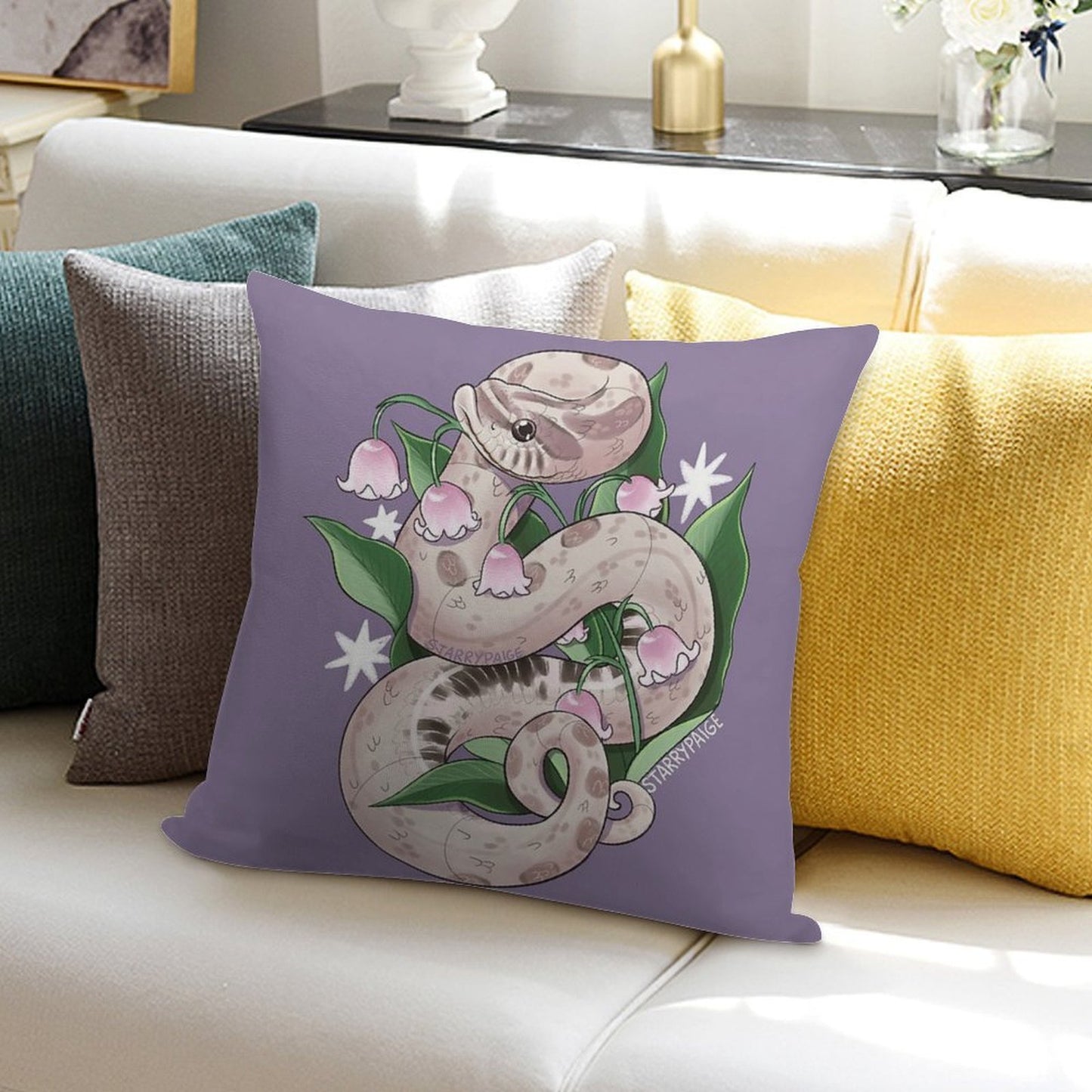 Lavender Hognose Snake with Lily of The Valley Soft Hidden Zipper Throw Pillow