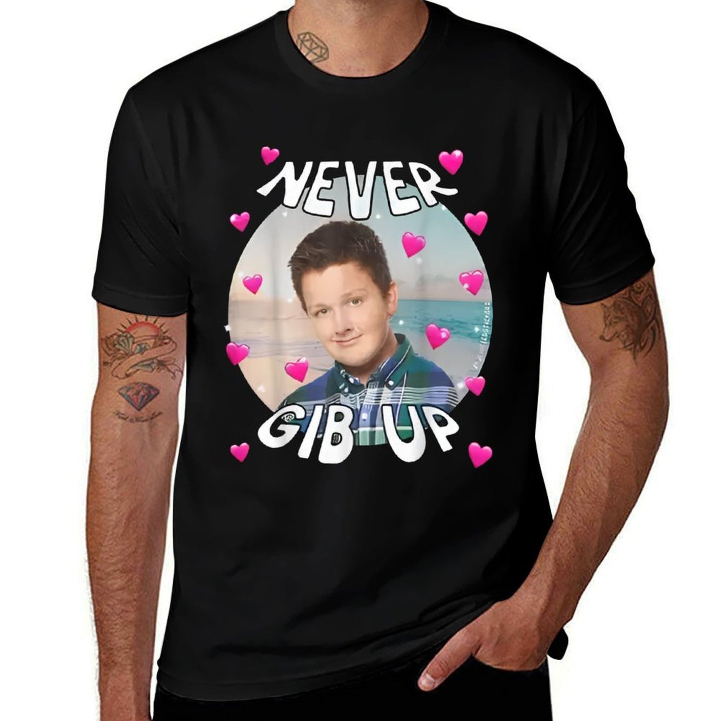 Never Gib Up Funny Meme  Fade-proof Color T-Shirt