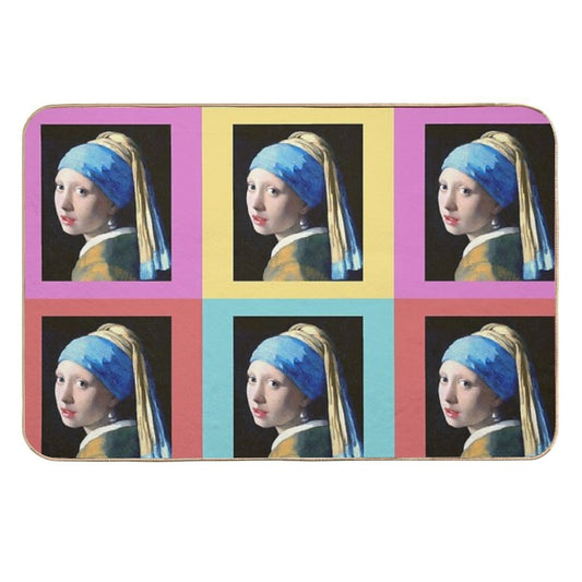 Girl With A Pearl Earring Pop Art  Easy Maintenance Bath Mat