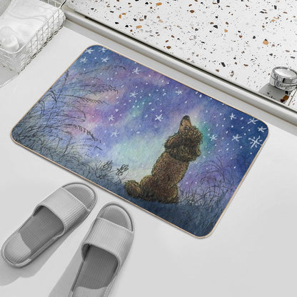 Poodle Dog Gazing at Starry Night Sky, Looking for Inspiration  Multi-Purpose Bath Mat