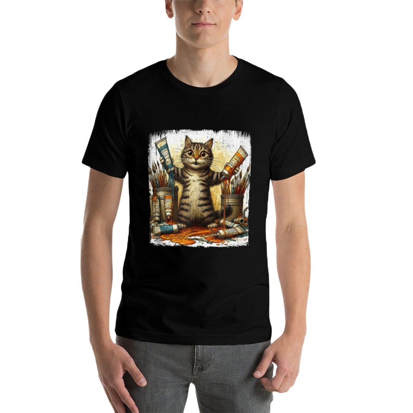 Cat And Oil Paint Design For Painters And Artists  Polyester Blend T-Shirt