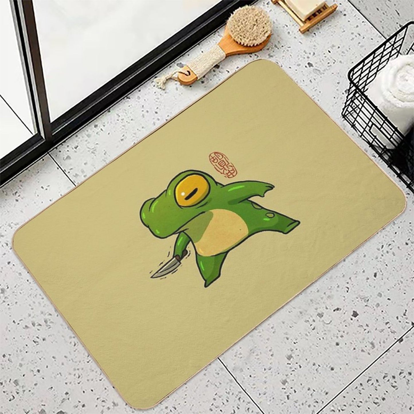 Knife Wielding Stabby Gremlin Frog Artwork Asian Style  Easy Maintenance Bath Mat