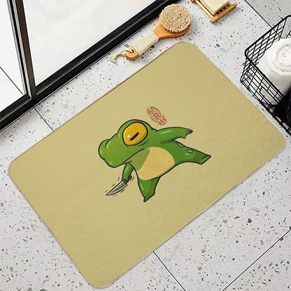 Knife Wielding Stabby Gremlin Frog Artwork Asian Style  Easy Maintenance Bath Mat