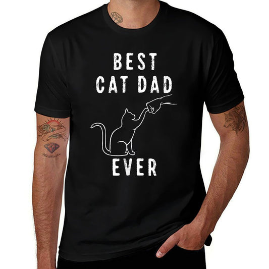 Best Cat Dad Ever Cat Daddy Paw Fist Bump Meow  Ribbed Collar T-Shirt