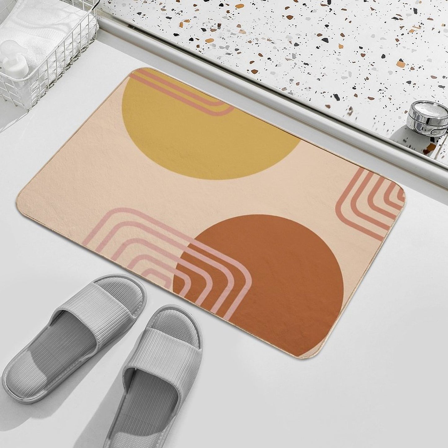 Mid Century Modern Shapes And Lines in Desert Terracotta And Mustard Yellow  Multi-Purpose Bath Mat