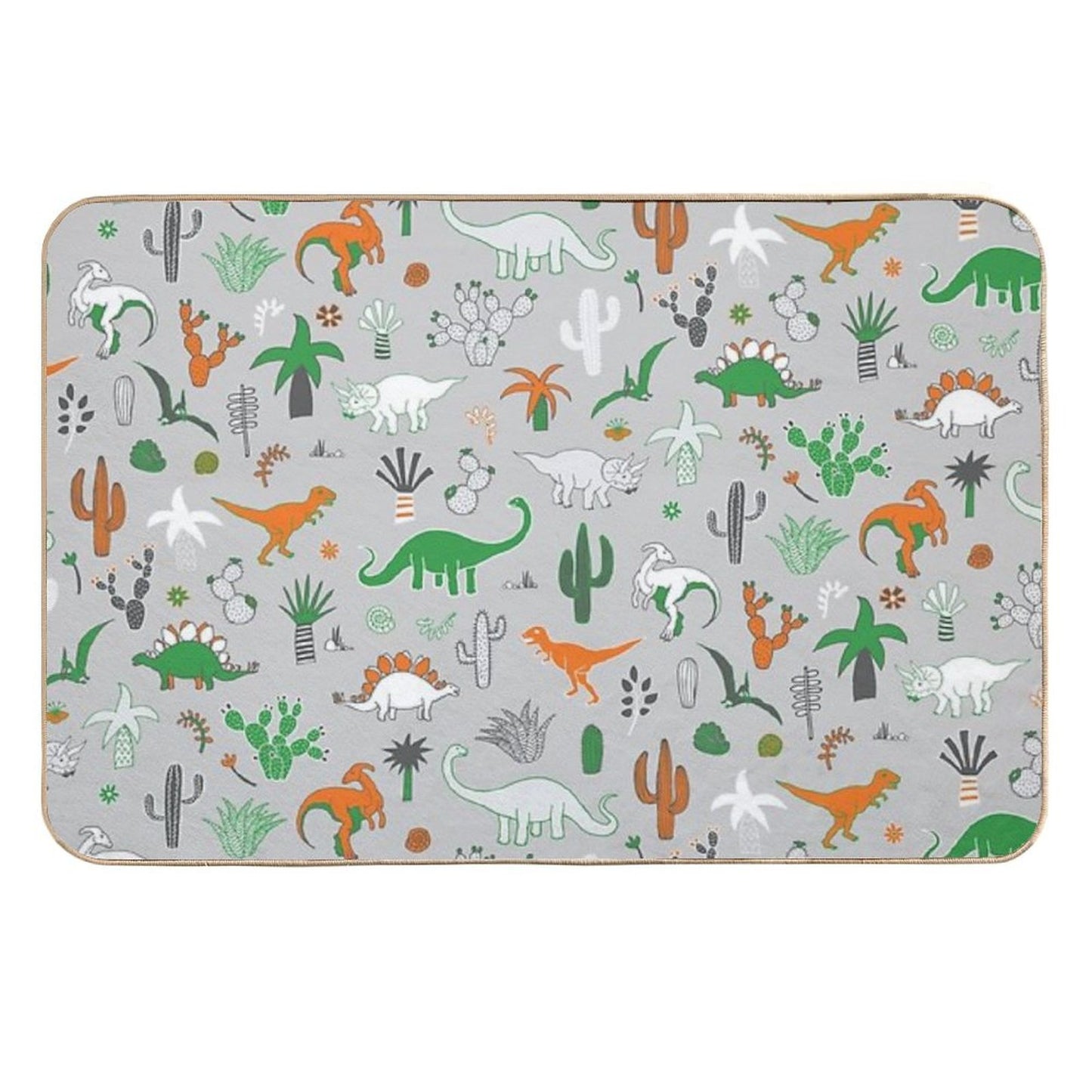Dinosaur Desert - Green And Orange on Grey - Fun Pattern by Cecca Designs  Eco-Friendly Bath Mat